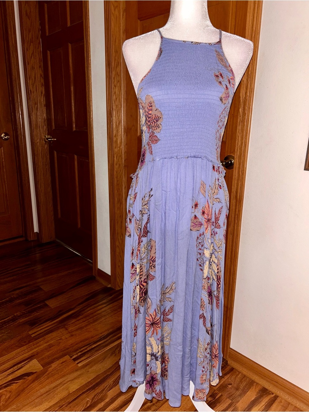 Free People Lavender Blue Floral Halter Maxi Dress